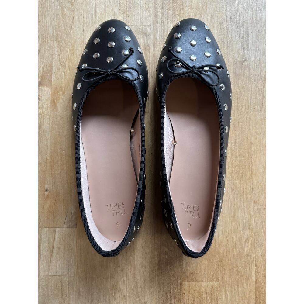 Black Studded Bow Statement Ballet Flat Memory Foam Size 9 NWOT Time And Tru - Picture 3 of 9